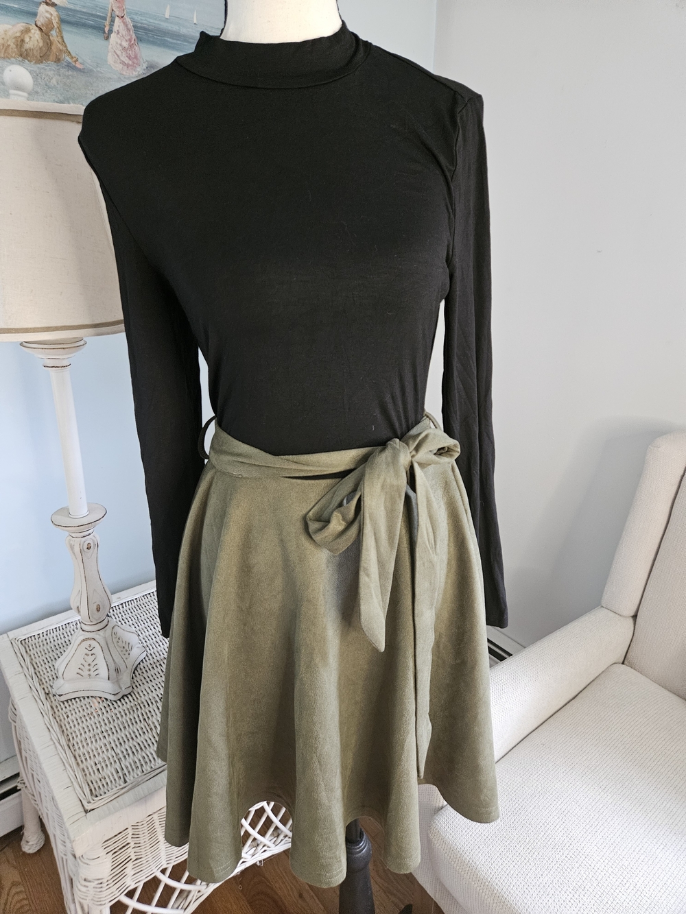 Cupshe Olive Green Wrap Skater Skirt with Side Tie